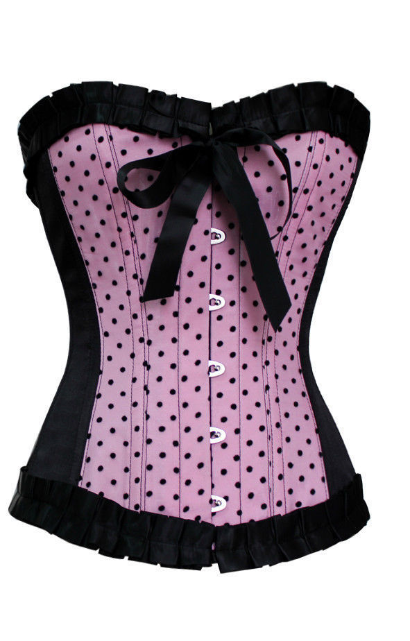 Gothic Lolita Victorian Anime Pink Black Polka Dot Bow Corset